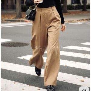 LOFT Peyton Wide Leg Trouser in Brushed Flannel Camel